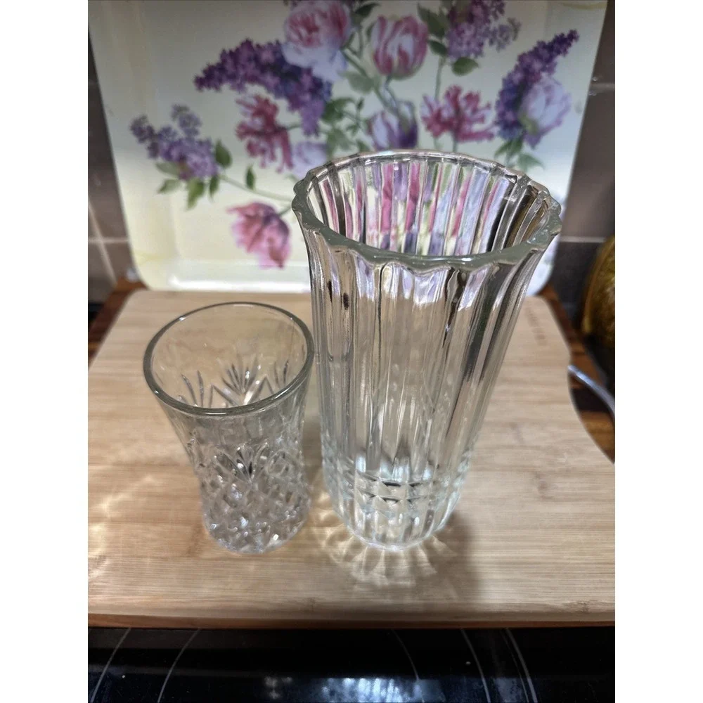 VTG Clear Glass Vase Set FTDA Crystal Vase +‎ Anchor Hocking Prescut Pineapple
